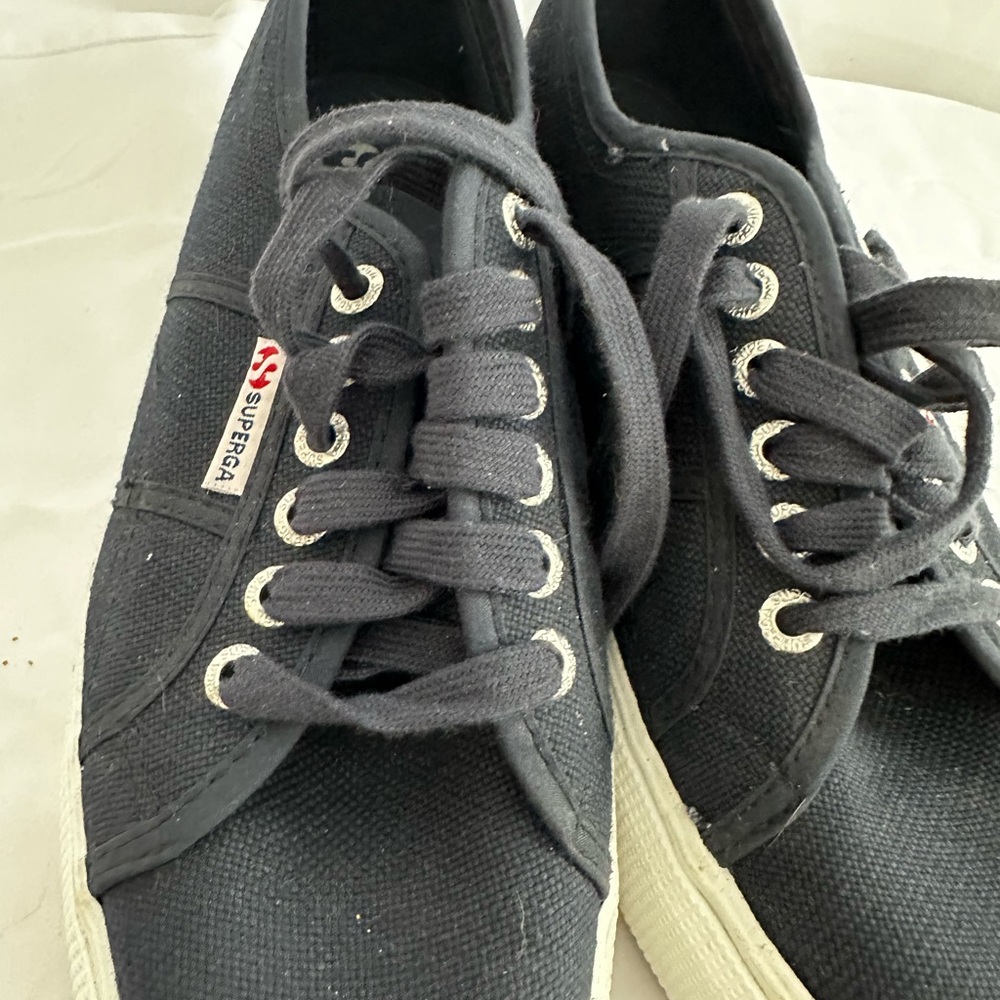 Superga Women's Navy and White Platform Sneakers - Picture 4 of 7